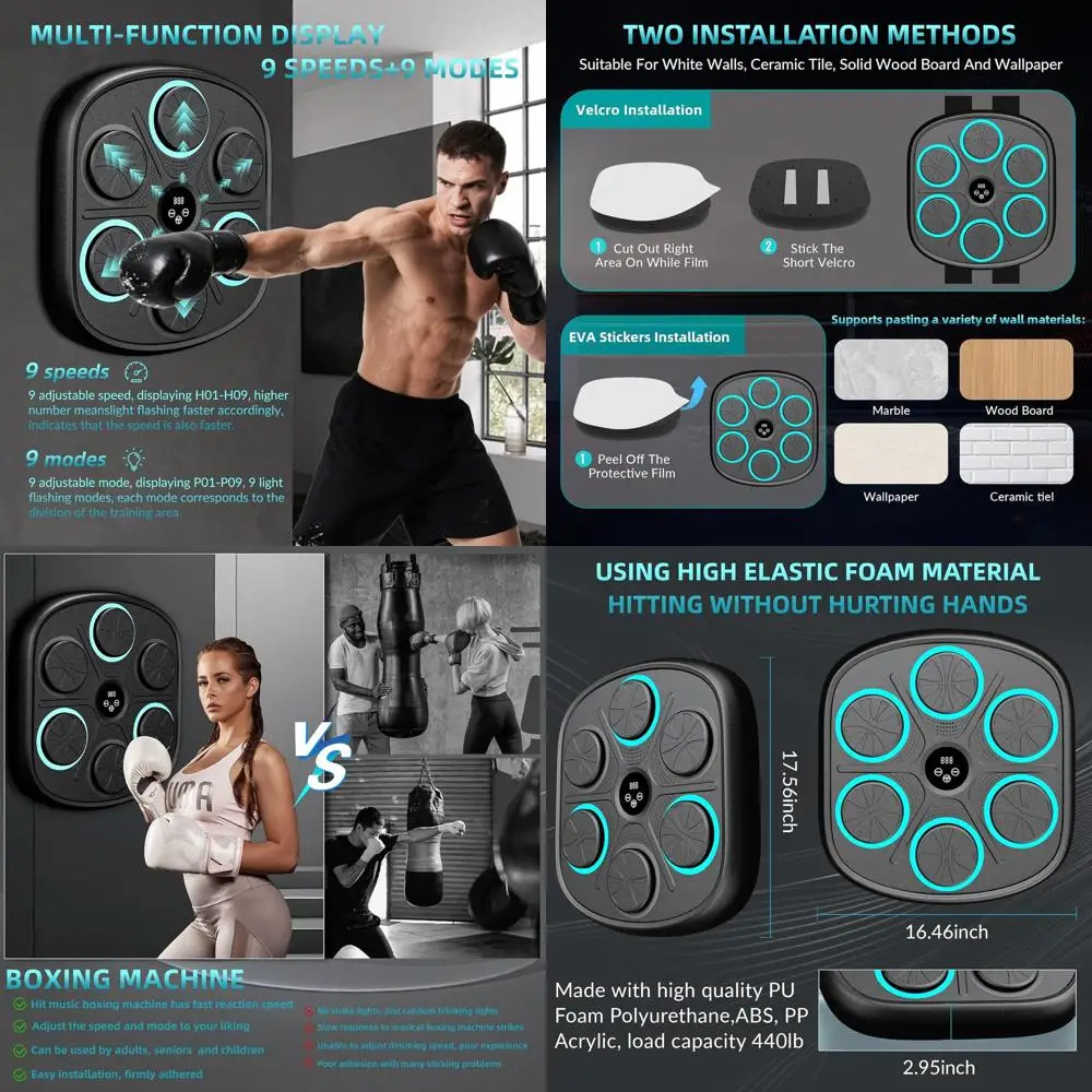 

Music Boxing Machine, Wall Mounted Music Punching Machine for Adults and Kids, Interactive Punching Trainer with Boxing Gloves,