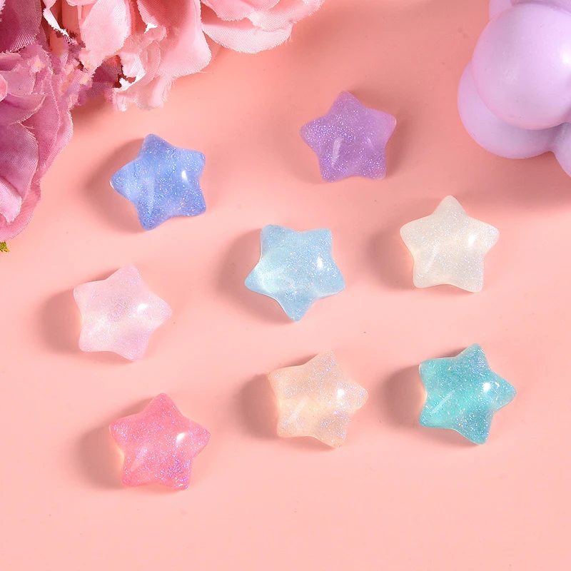 20 pçs cor clara glitter estrela flatback resina diy scrapbooking casos de telefone charme decoração remendo criatividade artesanal fazendo suprimentos
