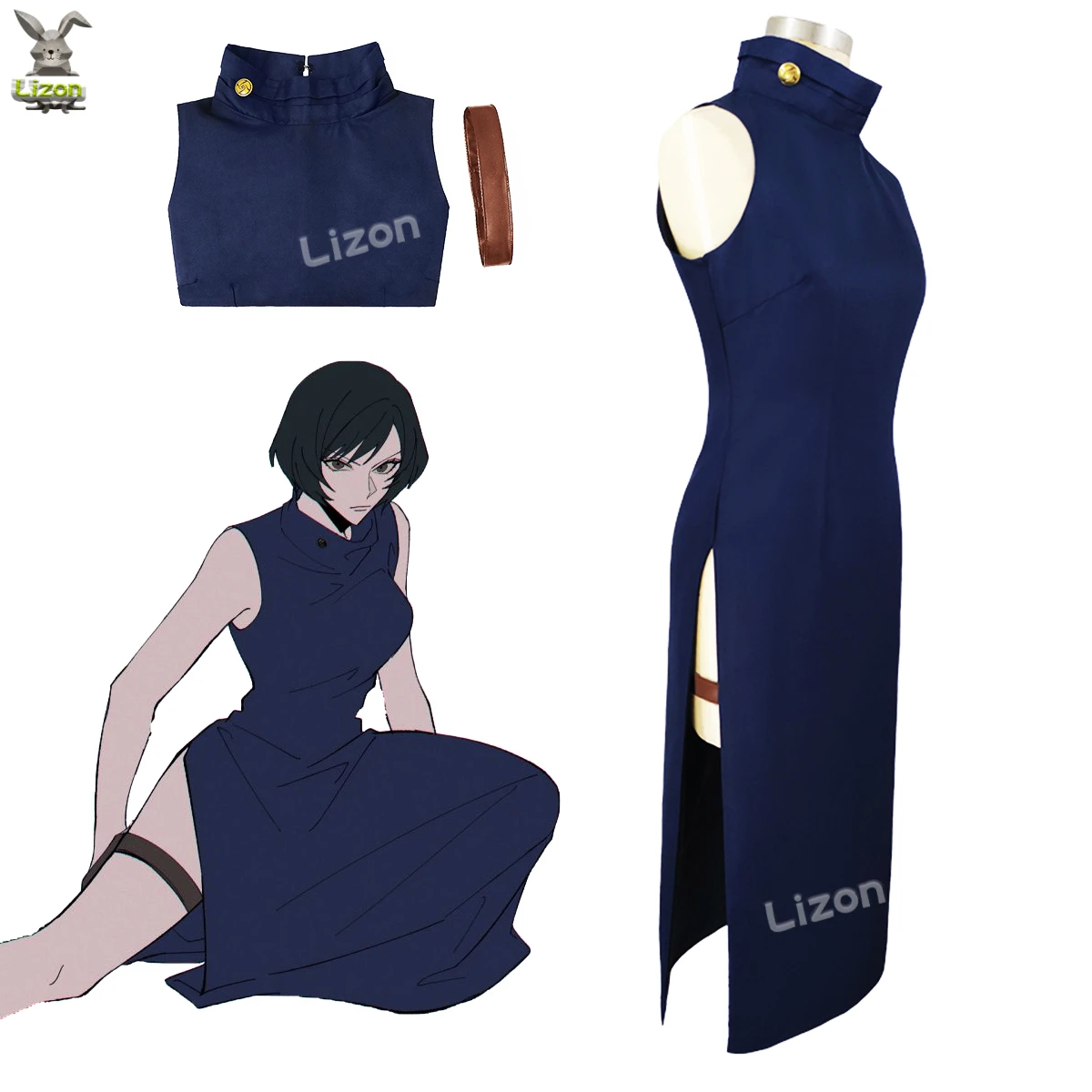 Anime Jujutsu Kaisen Zenin Mai Cosplay Costumes Wig Zenin Mai Cosplay Costume Navy Blue Cheongsam Uniform Halloween