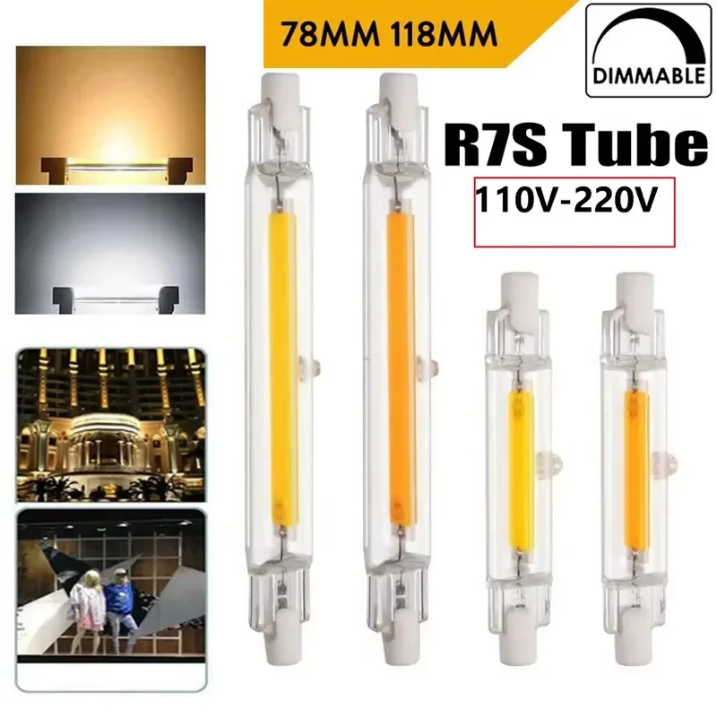 Pop 1-10Pcs Dimmable R7S COB LED Glass Tube 78MM 118MM 7W-30W LED Light Bulbs J78 J118 AC110V-220V LED Lamp Warm/White/Neutral L