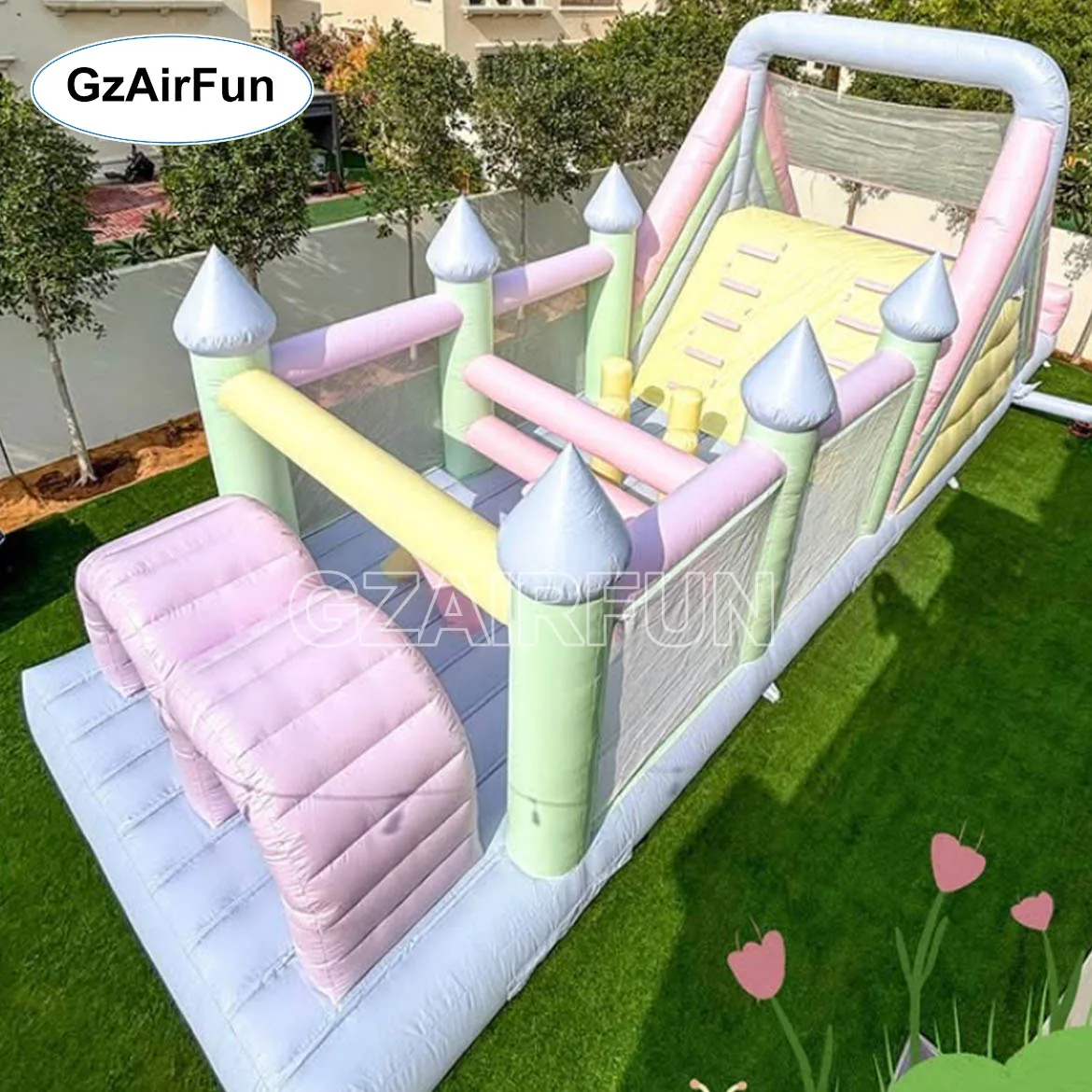 

Commercial Grade Pastel Rainbow Pink PVC Indoor Obstacle Course Equipment-Inflatable Gym Castle with Blower Accessory
