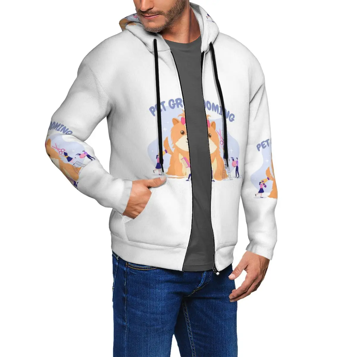 Pet Grooming For Dogs And Cats Zipper Hoodie Harajuku Pullover Autumn Winter Men Women Sweatshirts Long Sleeve Tops