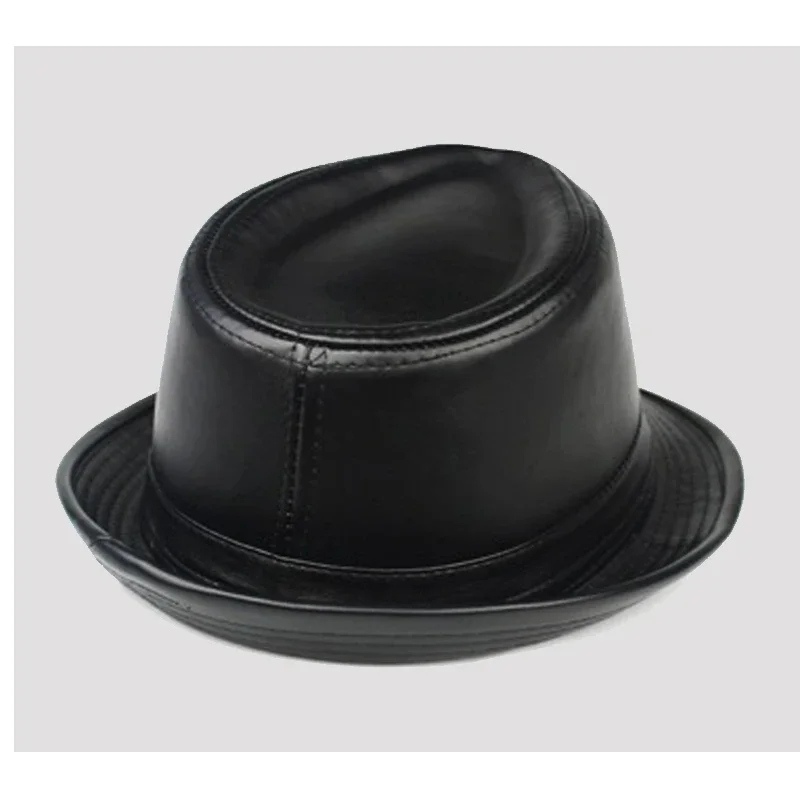 

Genuine Leather Wide Brim Stetson Fedoras British Hats For Men/Women Gentman Black 55-62cm Fitted Jazz Hip-Pop Gorras