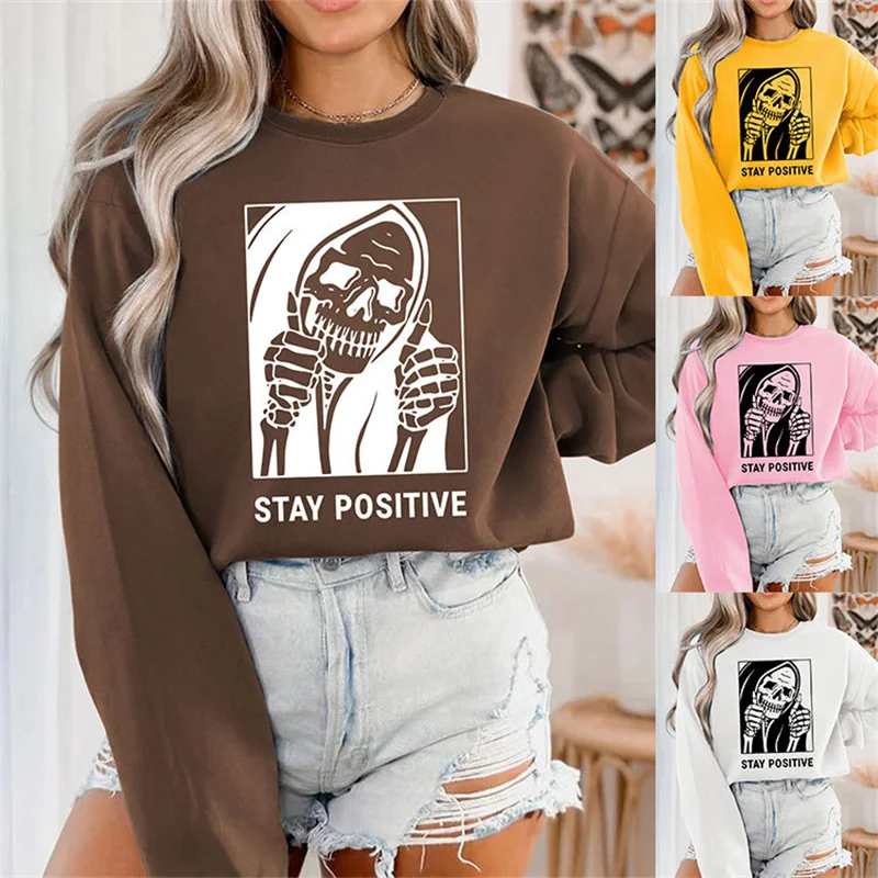 

New cotton fashion winter women's lS TAY POSITIVE Skeleton Halloween sports crew-neck pullover casual hoodie