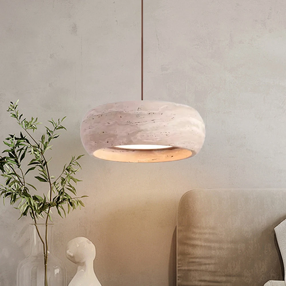Lampes suspendues en travertin modernes lampe à pendentif LED en pierre de grotte Restaurant Bar maison lustre lampes suspendues de Style crème créative