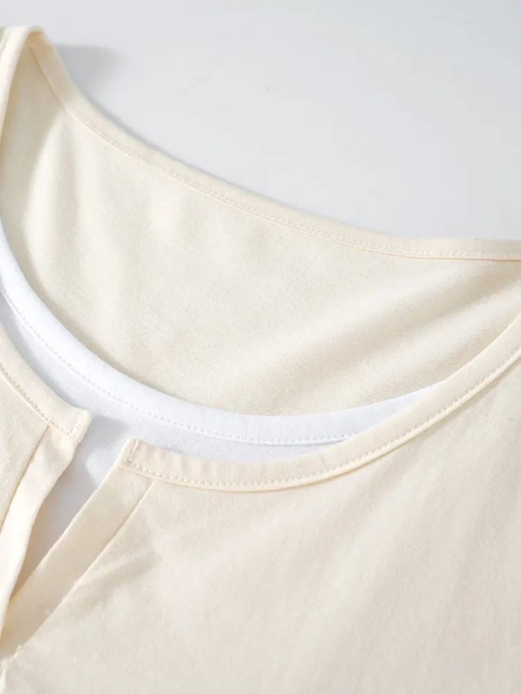 Pure Cotton Half Sleeve T-Shirt with Chest Pad round Neck False Two-Piece Summer Breathable Comfortable Sweat-Wicking Women's...