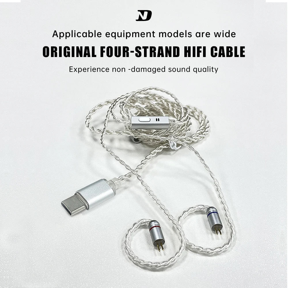 NDD7 Digital decoding of  silver-plated earphone cable Typec upgrade cable 2pin wire 0.78 double needle 0.75mm with wheat KZ CCA