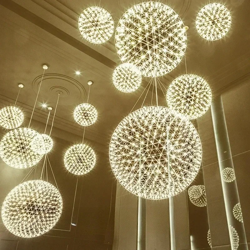 Modern Remote Assembled Spark Ball LED Pendant Light Firework Stainless Steel Ceiling  Lamps Hanging Chandeliers Lighting