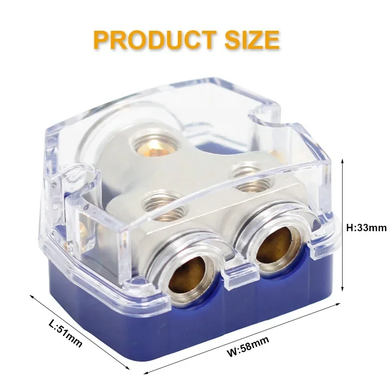 1 X 0 Gauge in / 2 X4 Gauge Out Power Distribution Ground Distributor Block for Car Audio Amplifier Splitter