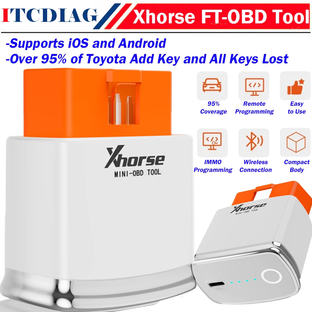 

Xhorse XDMOT0GL FT-OBD MINI-OBD Tool Bluetooth for Toyota Add Key and All Keys Lost till 2023 IMMO Remote Program in iOS Android