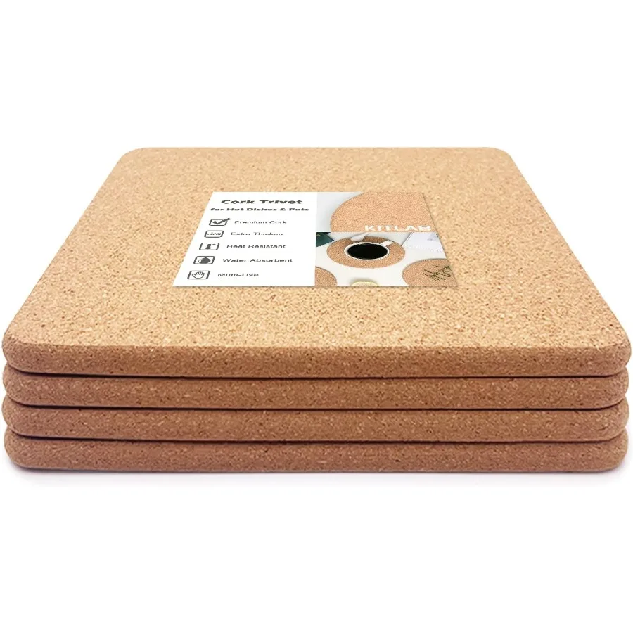 

Cork Trivet 4 Pcs High Density Thick Square Cork Trivets for Hot Dishes 8 Inch Heat Resistant Multifunctional Cork Coaster Cork