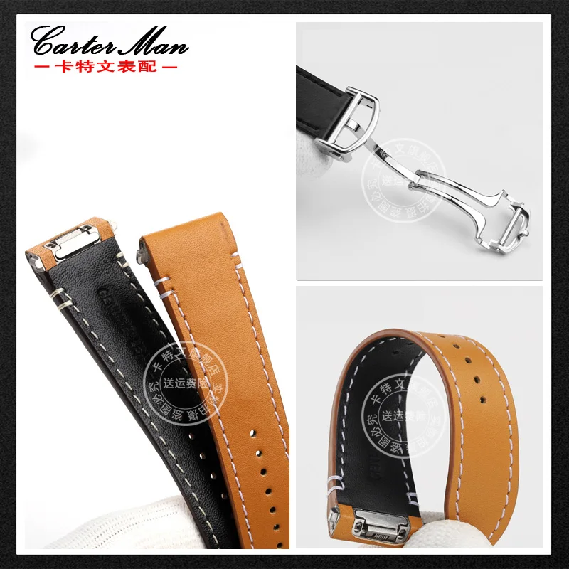 Genuine leather bracelet for Cartier Sandoz large medium-sized Santos WSSA0010 precision steel quick release watch strap 21mm 19