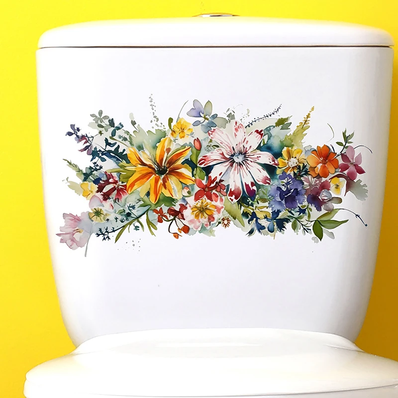 Toilet Stickers Flower Stickers Bathroom Self-adhesive Painting Waterproof Stickers Toilet Cover Bathroom Walls Flower Stickers