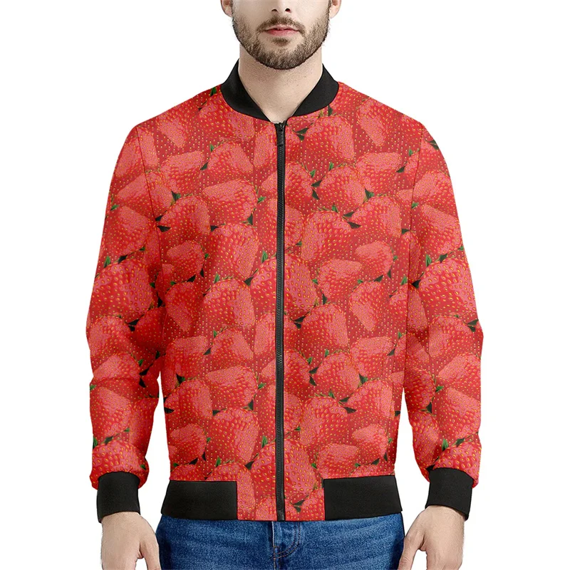 Red Strawberry 3d Printed Fruits Zipper Jackets Men Women Spring Autumn Sweatshirt Casual Loose Coat Long Sleeve Bomber Jacket