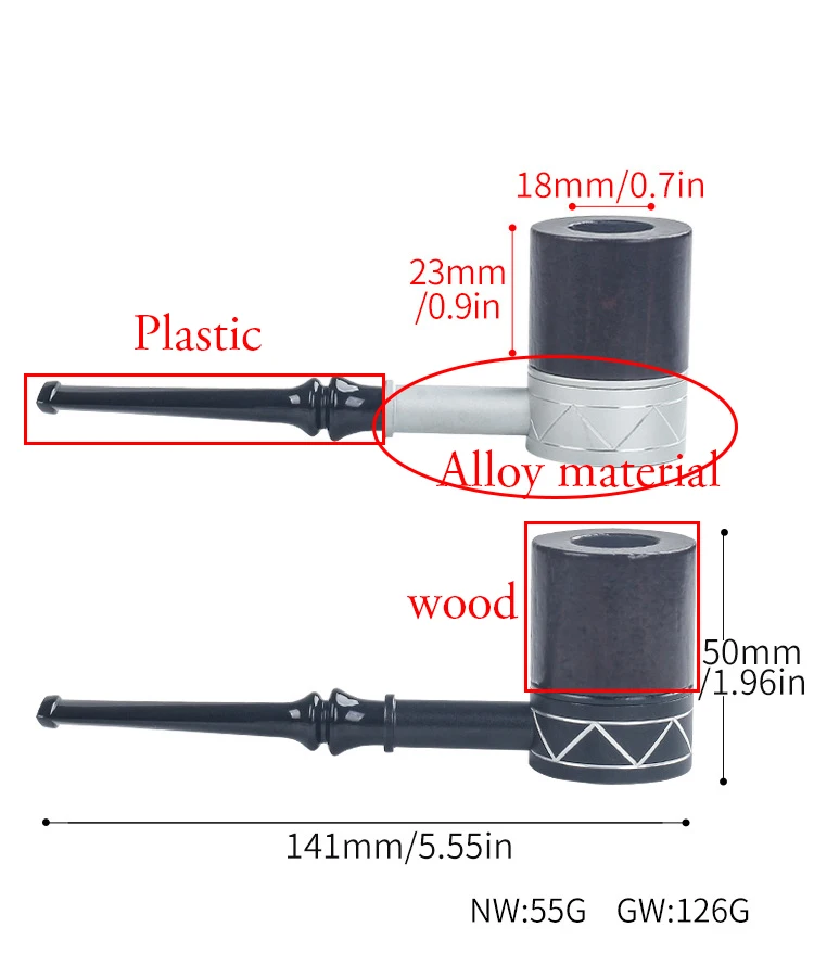 Rosewood & Metal Pipe with Removable and Washable, Portable Personalized Tobacco Solid Wood and Metal Combined Smoking Accessory view 3