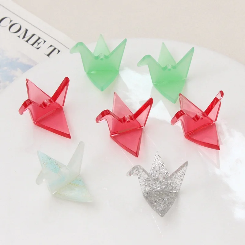 Min order 20pcs/lot color print animals cartoon paper cranes shape acrylic beads diy jewelry garment pendant accessory