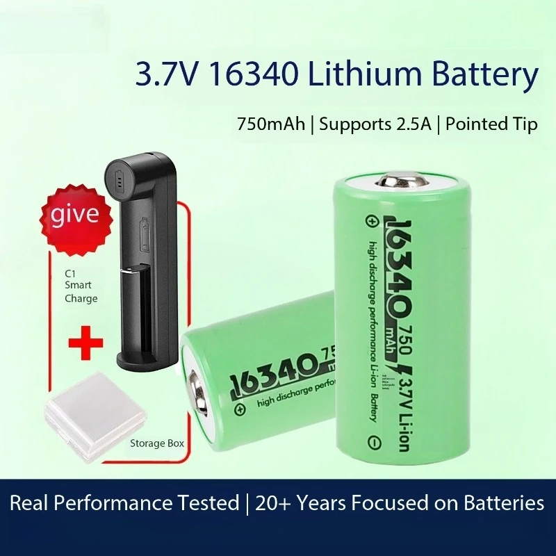 Durable 3.7V 16340 14250 Lithium‑ion Battery Large Capacity For Laser Sight Pen Flashlight Rechargeable With Charger Kit
