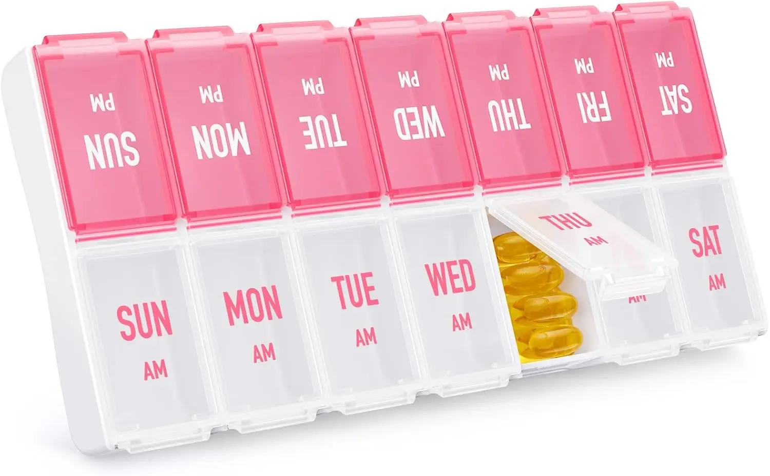 

Weekly Pill Organizer 2 Times a Day, 7 Day AM PM Large Compartments, BPA-Free Pill Case for Vitamins, Fish Oils, Supplements, Pink