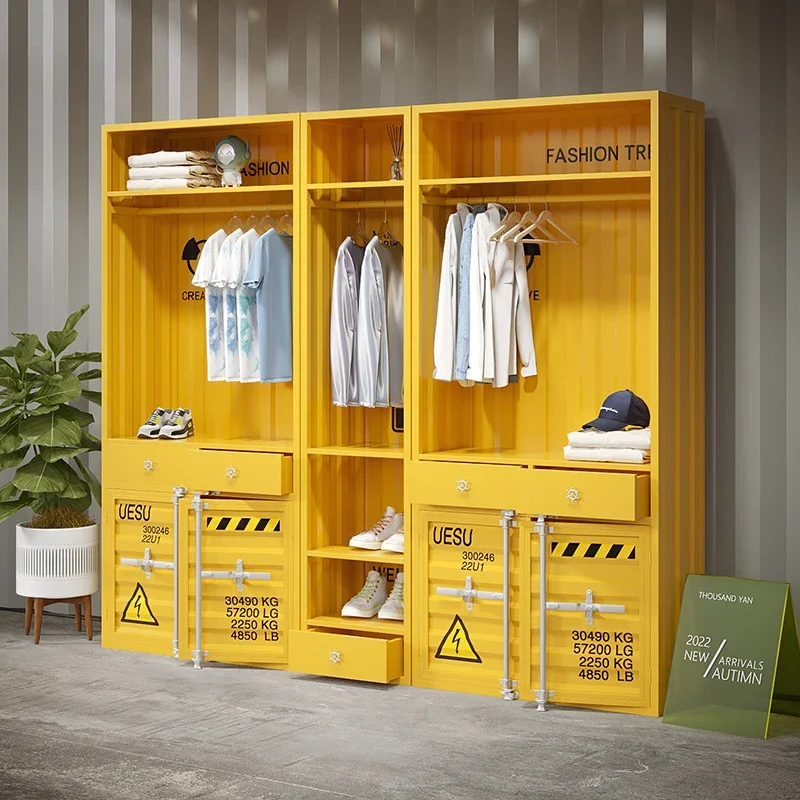 Industrial style wardrobe Internet celebrity simple clothing store container creative home bedroom wrought iron metal large