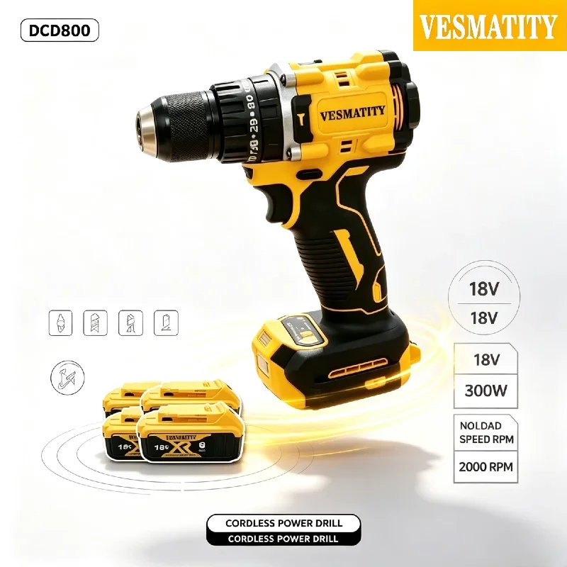 Vesmatity DCD800 20V Brushless Compact Drill Driver 90Nm Torque 2 Speed Cordless Power Tool for Home Workshop Pro Max Unit