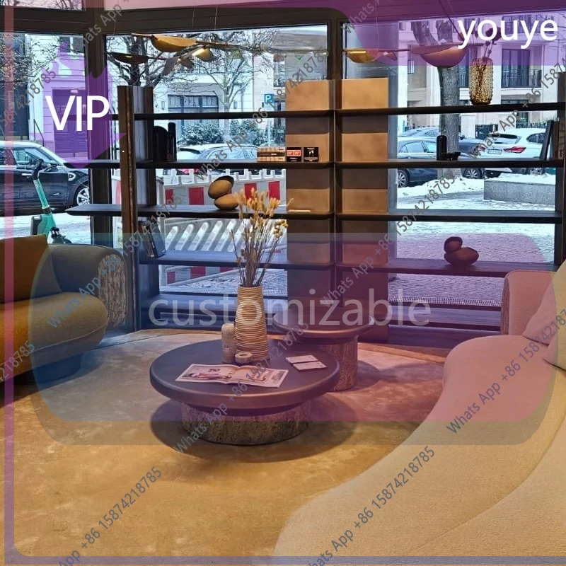

h1 Designer coffee table/villa model room round marble high and low retro color large coffee table combination p