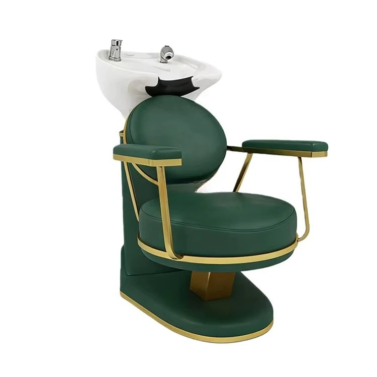 *  Professional Modern Salon Furniture Shampoo Chair Luxury Hair Washing Chair Ceramic Basin