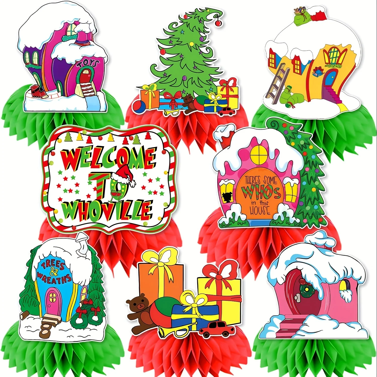 Whoville Christmas Decorations, 8 Pcs Welcome to Whoville Decorations Centerpiece, Whoville Christmas Decorations Indoor, Xmas