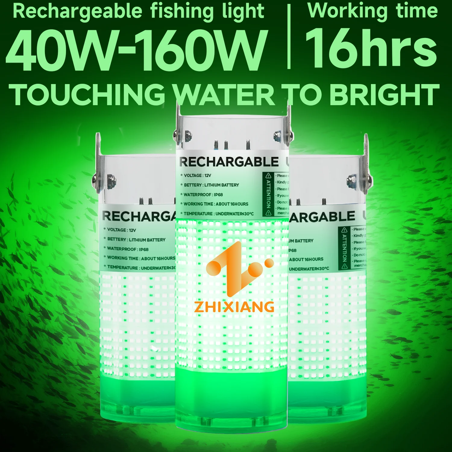 

High Lumen 12.6V 40W 80W 120W 160W Rechargeable LED Night Fishing Lights Underwater Attracting Fishing Light