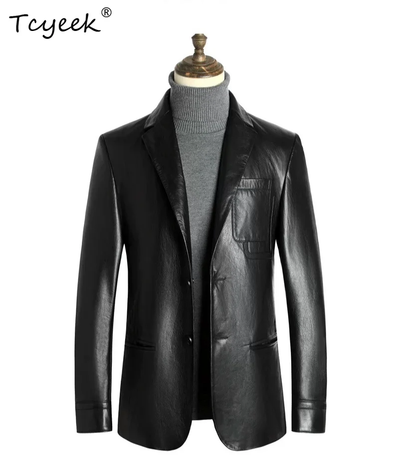 Tcyeek Top Layer Calfskin Real Leather Jacket for Man Suit Coat Spring Autumn Clothes Fashion Mens Coats Slim Fit Jaqueta Couro