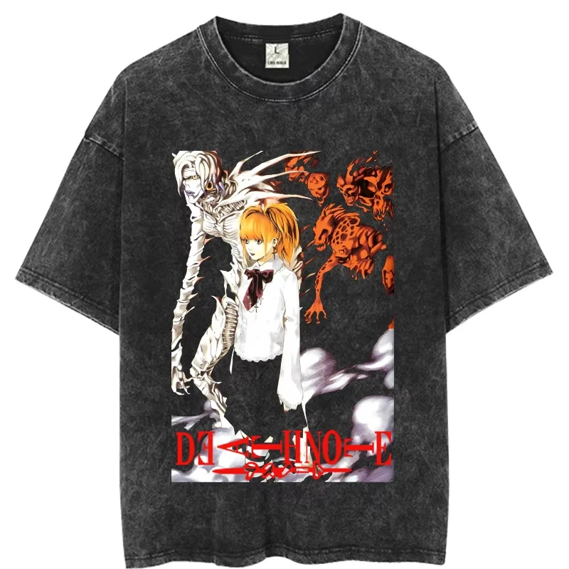 Hot Sale Anime Death Note Misa Yagami Light Graphic Print T-shirt Men Women Vintage Washed Loose Casual Oversized Summer New Tee