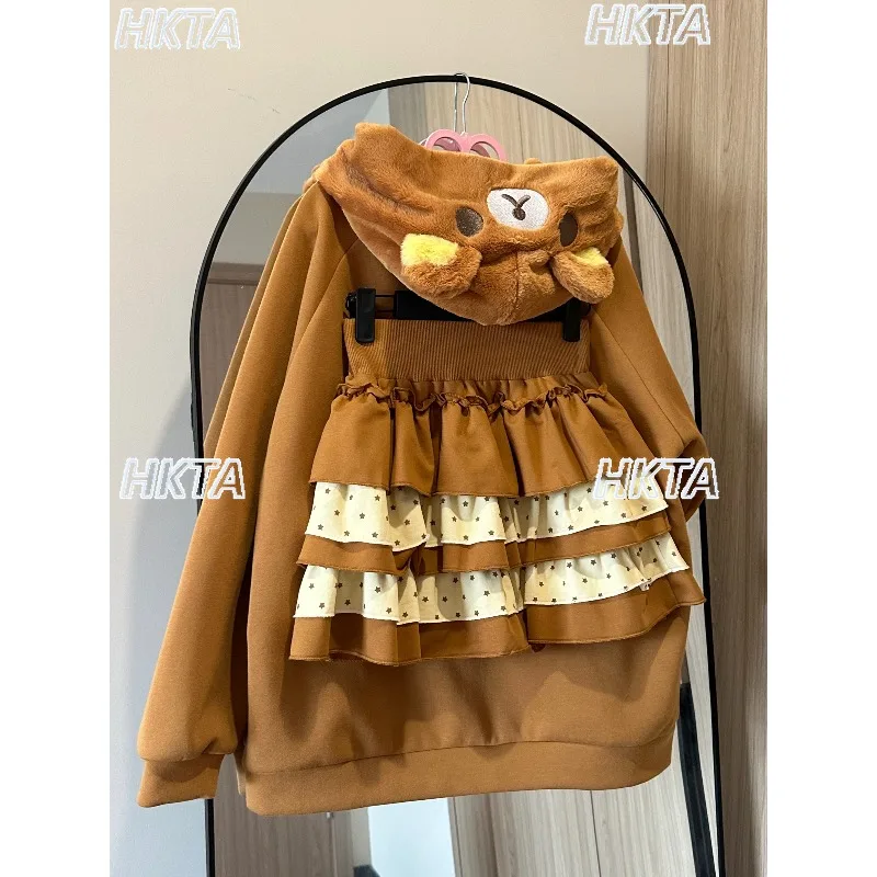 

Original Japanese Soft Girl Hooded Cartoon Print Sweatshirt Jacket Women Cute Warm Thickened Hoodies 2025 New Winter Clothes