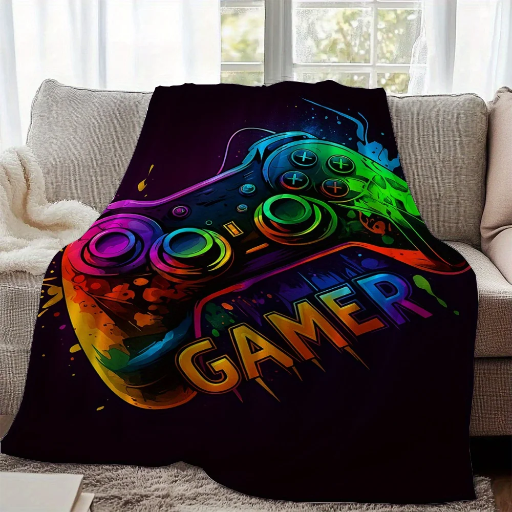 Colorful Gamer Controller Print Flannel Blanket, Blanket for Sofa, Livingroom, Office, Chair, Couch, Travel, Camping, Gifts for