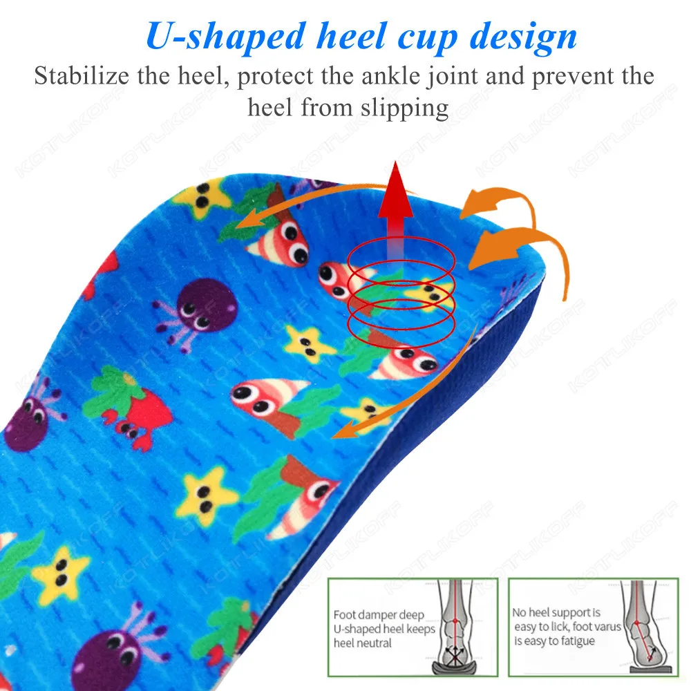 Kids Orthopedic Insoles For Flat Feet High Arch Support Correction OX-Legs Valgus Horseshoe Foot Care Deep Cup Shoes Soles Pads