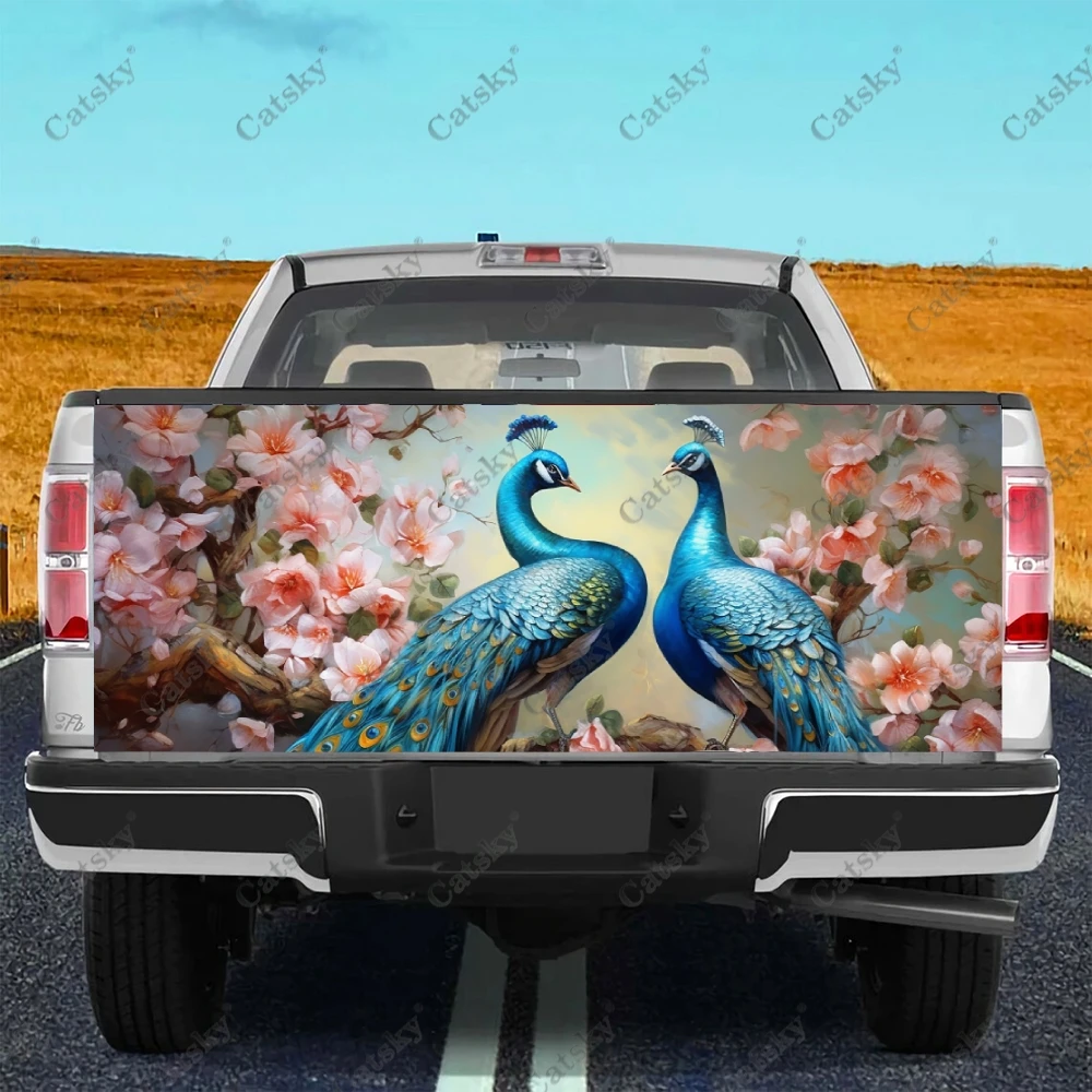 Peacock Watercolor Printing Car Tail Trunk Protect Vinly Wrap Sticker Decal Car Hood Decoration Sticker for SUV Off-road Pickup