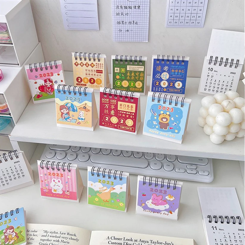 Cartoon Mini Desktop Calendar 2022 2023 Daily Week Month Scheduler Table Planner Yearly Agenda Organizer Student School Office