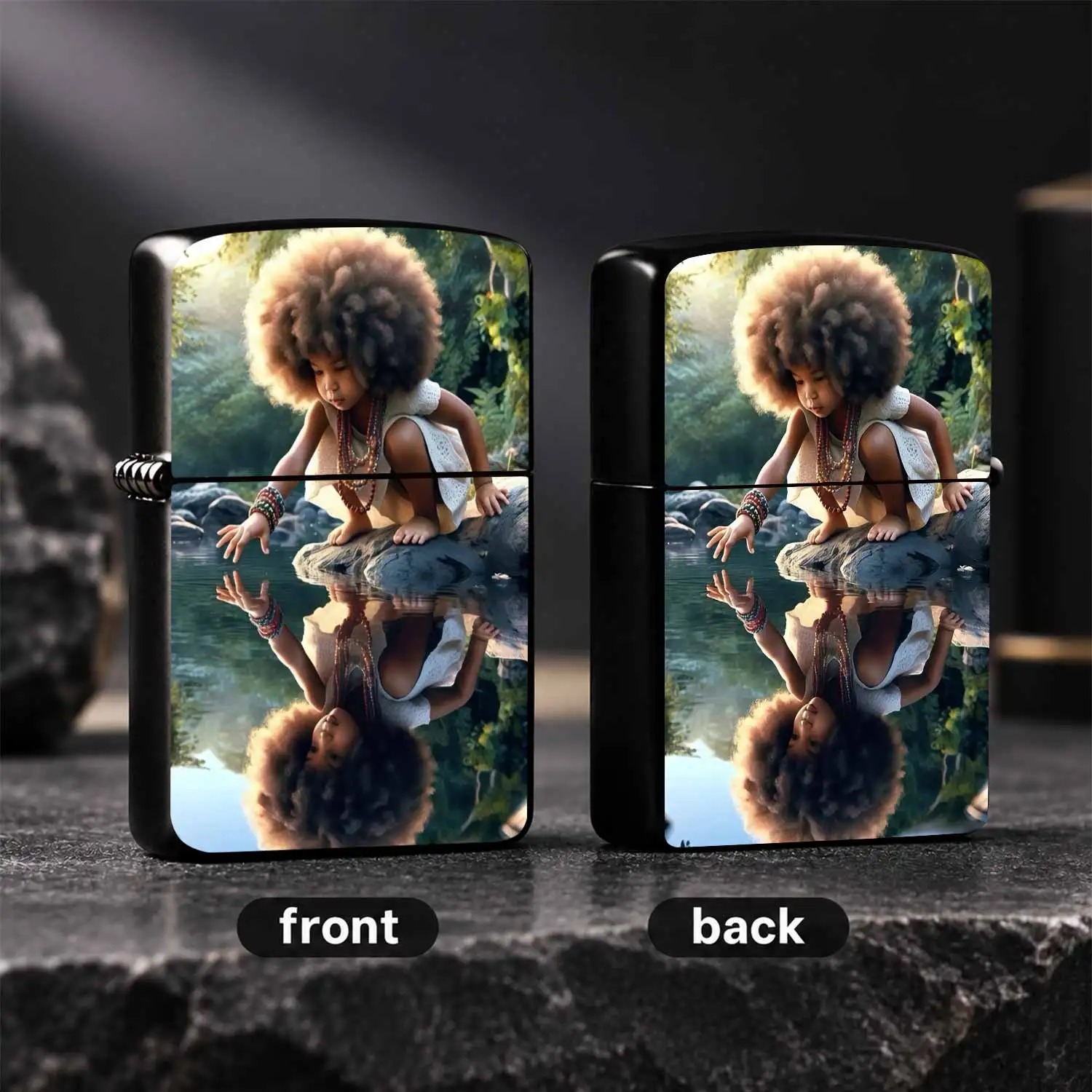 Creative Nature-Inspired Lighter With Artistic Little Girl Water Reflection Pattern, Portable Delicate Decorative Ignition Accessory For Daily Home Use Outdoor Camping Gathering, Exquisite Unique Gift Cho A Humorous And Interesting Lighter
