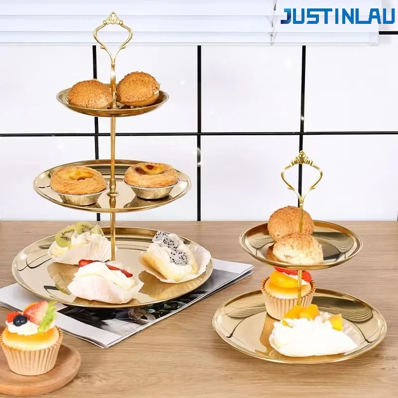 JUSTINLAU 2/3layer Stainless Steel Cake Stand Gold/Silver Dessert Plate Detachable Dessert Plate Cupcake Stand Dessert Stand