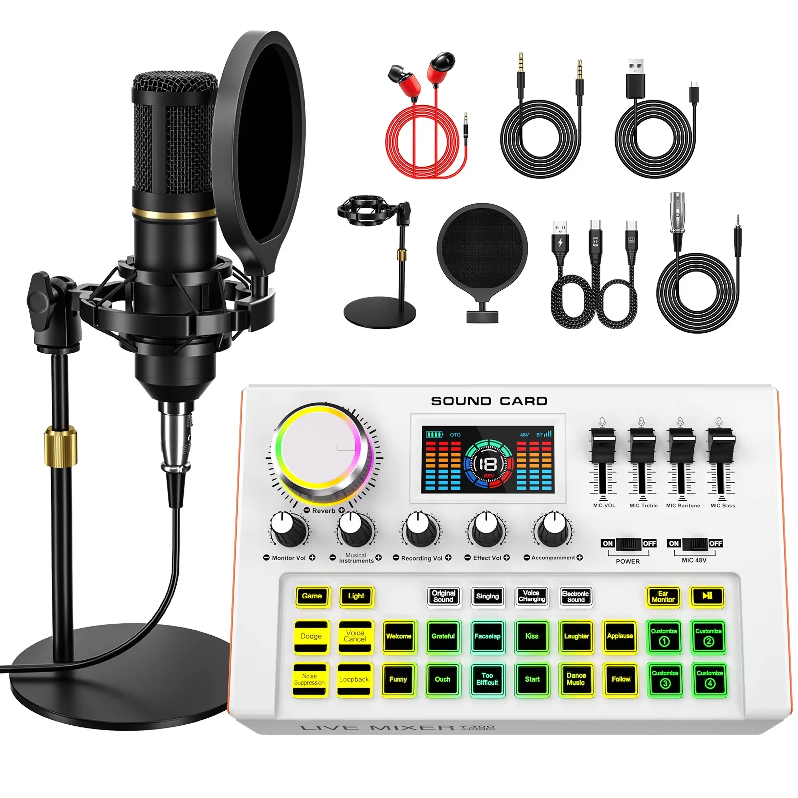 TENLAMP Y300 BM800 Podcast Microphone Bundle with Live Sound Card Audio Mixer Professional 3.5mm Condenser Mic for PC Smartphone Laptop Vlog Recording Live Streaming YouTube Karaoke Gaming Studio Setup