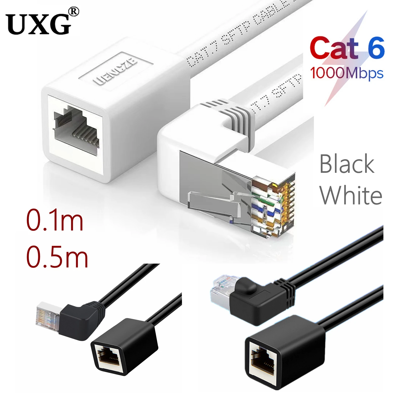 90 Degree Ethernet LAN Cat6 RJ45 Male to Female Extension Patch Network Cable Adapter for PC Laptop Gigabit Gamer Router Modem