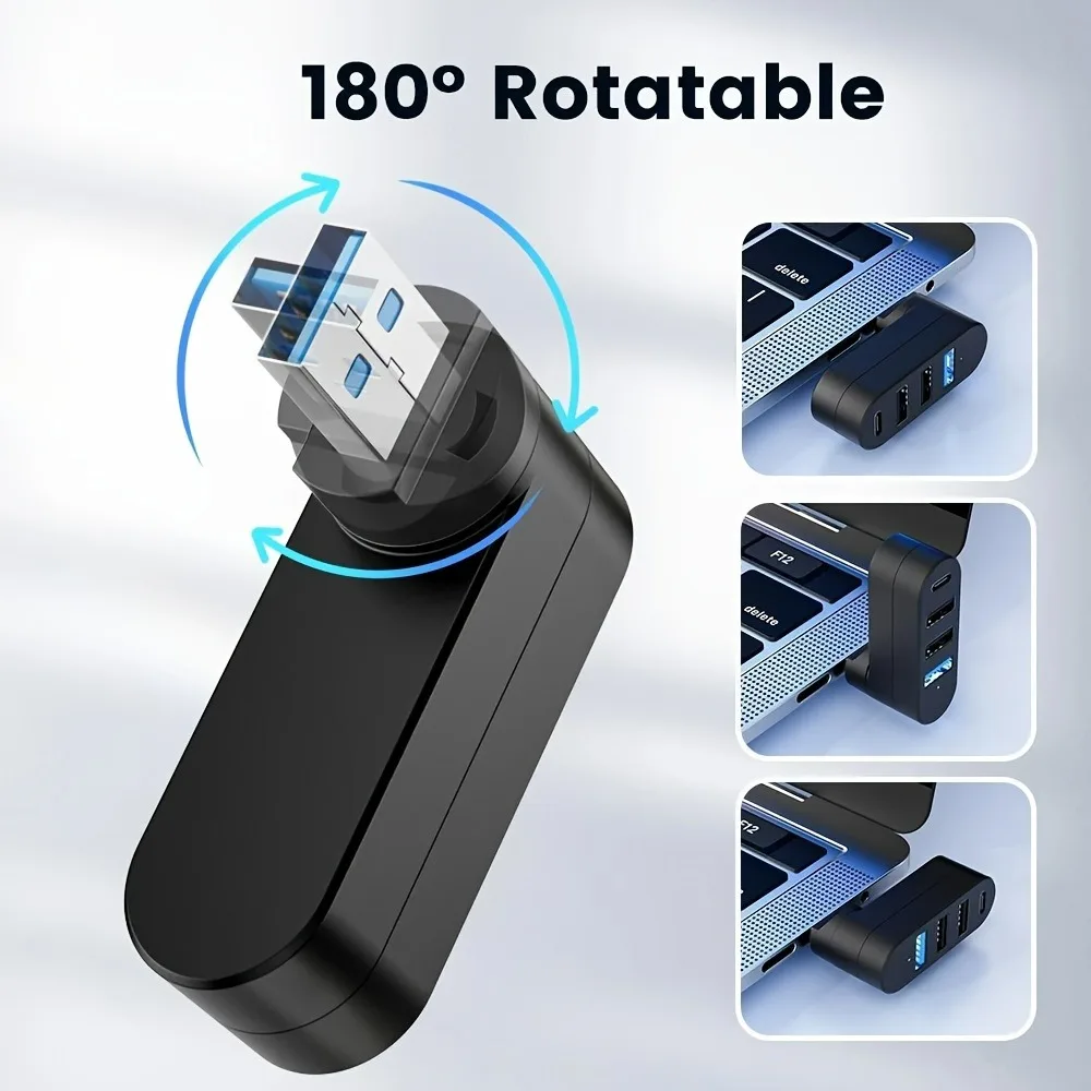 180° Rotatable 4 Ports USB 3.0 2.0 Hub Type C High Speed Data Transfer U Disk Splitter Flash Drive Adapter For Laptop MacBook PC image 4