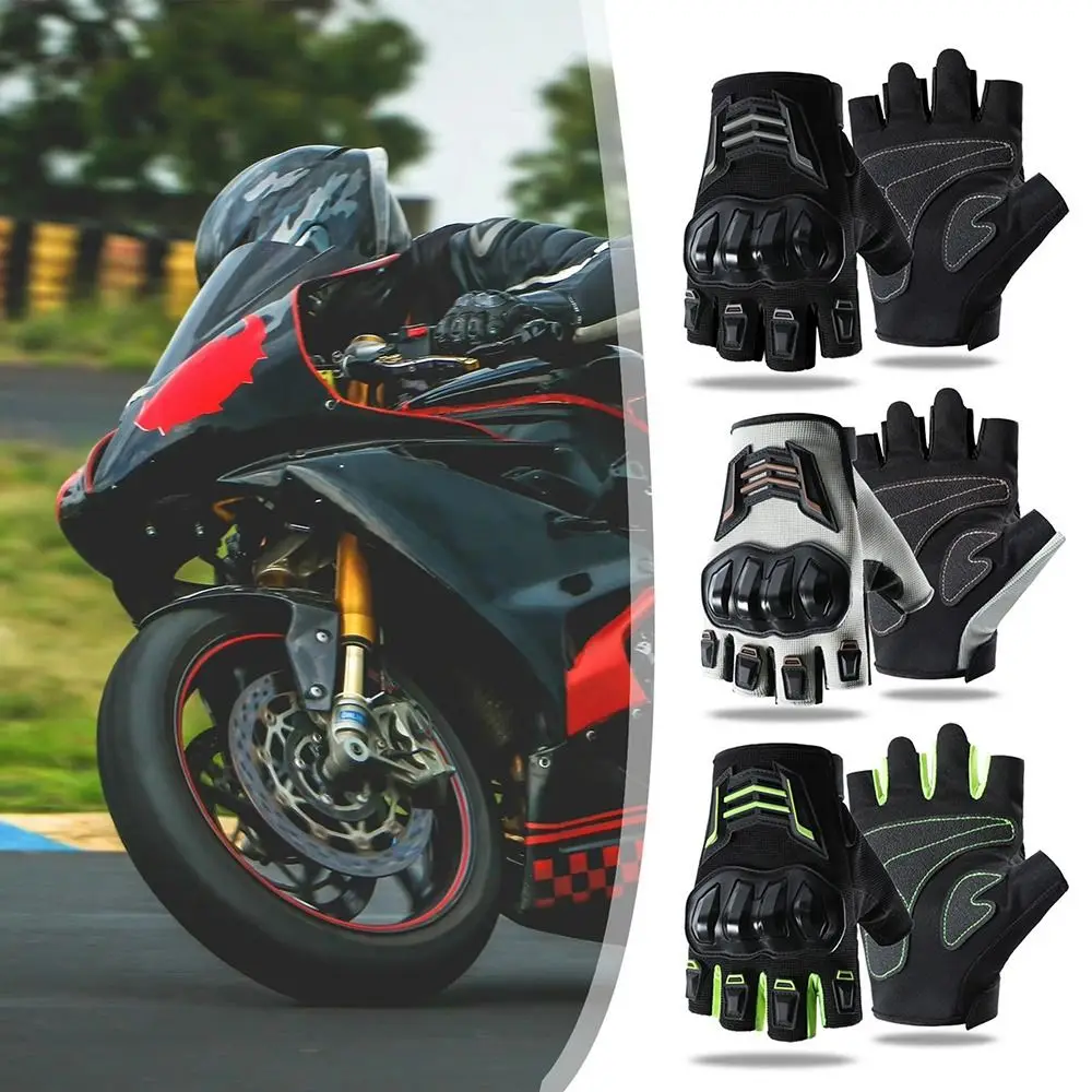 1 Pair Half Finger Motorcycle Gloves Anti-fall Breathable Cycling Gloves Wear-resistant Anti-slip Driving Gloves