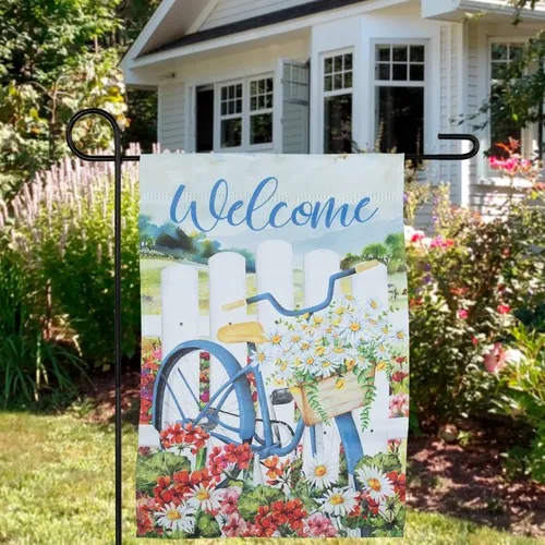 Northlight Welcome White Picket Fence Floral Outdoor Garden Flag 12.5
