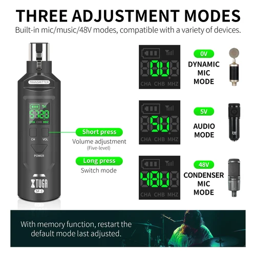 Imagen 2 del producto XTUGA UHF micrófono XLR inalámbrico profesional/convertidor de transmisión de guitarra batería recargable para micrófono dinámico/condensador