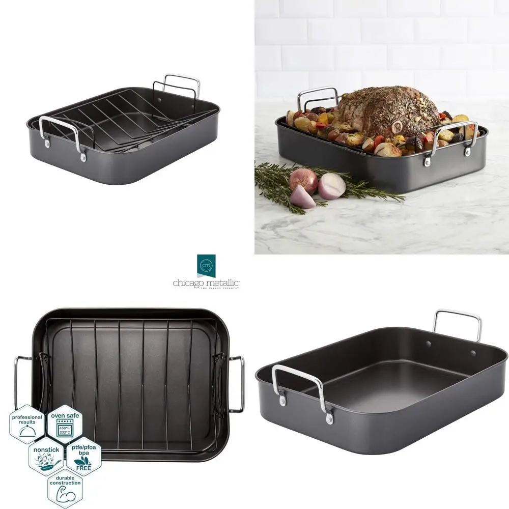 

Non-Stick Large Roasting Pan, 12x16 Inches, Gray, Perfect for Baking and Roasting in American Kitchens