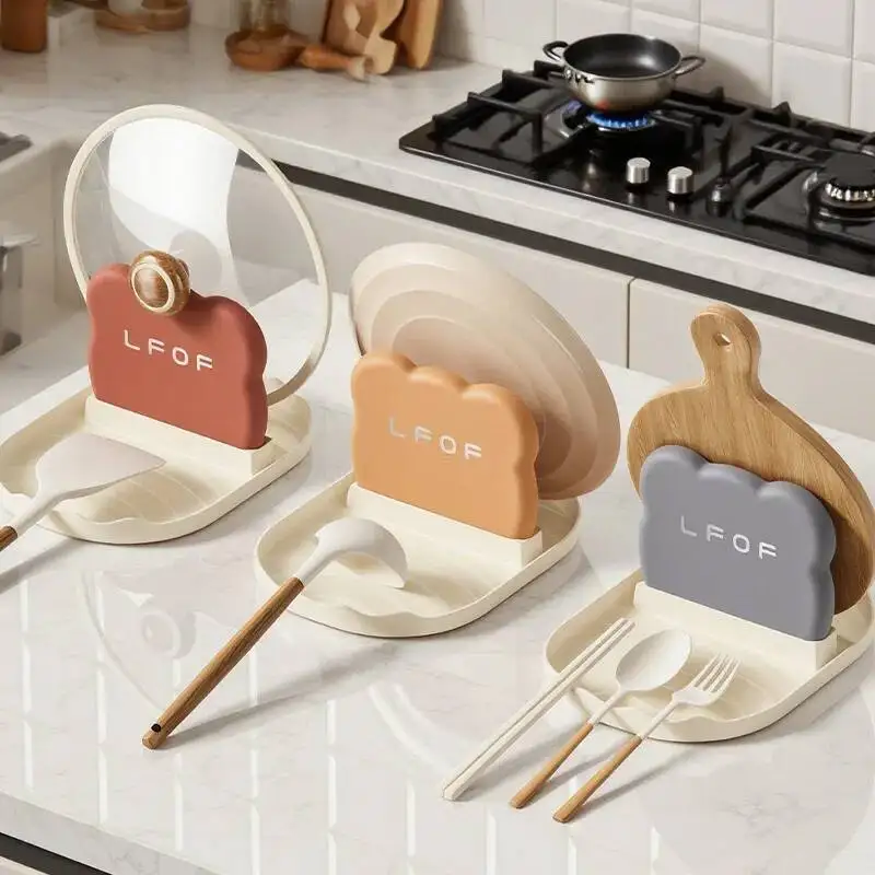 

Kitchen Bear Pot Lid Countertop Style Spoon And Fork Household Spatula Storage Rack, Can Drain Water