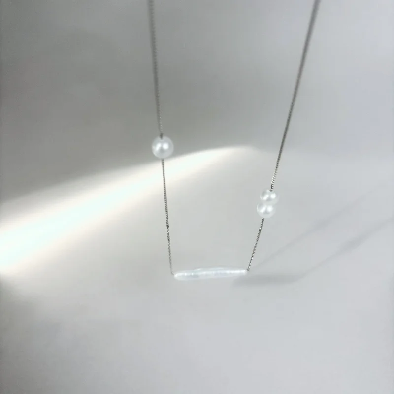 

New Real 925 Sterling Silver Pearl Necklace Pendant Original Design White Round Fine Jewelry Women's Partu wedding Gift