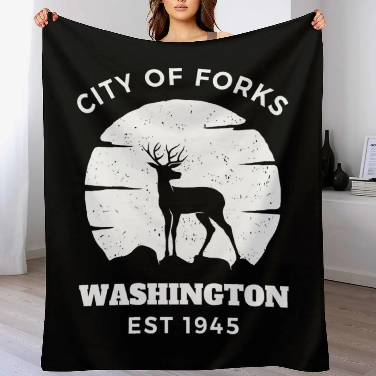 

City Of Forks Washington Est 1945 Tees, City of Forks Est 1945 gift, Forks high school, Nature - City Of Washingto Throw Blanket