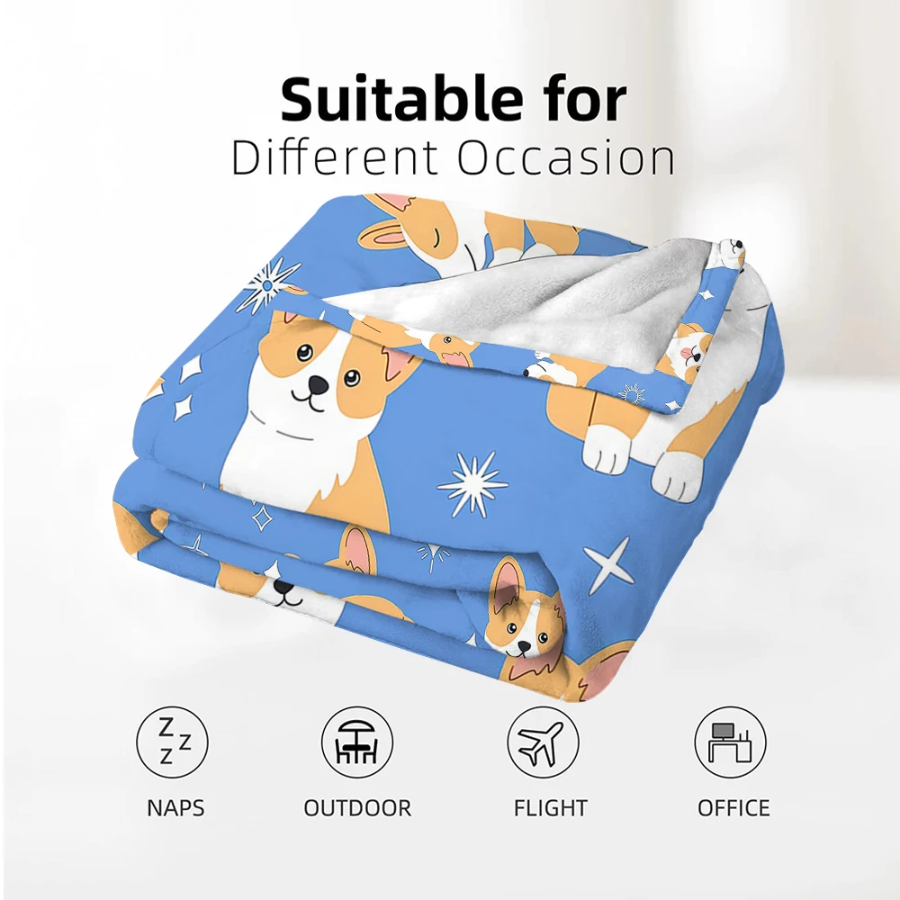 Blue Corgi Dog blanket size and product view