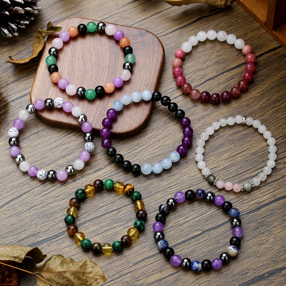 Meetvii Handmade 8mm Onyx Natrual Stone Beaded Bracelets for Women Men Hematite Healing Braslet Cadeau Homme Leisure Jewelry