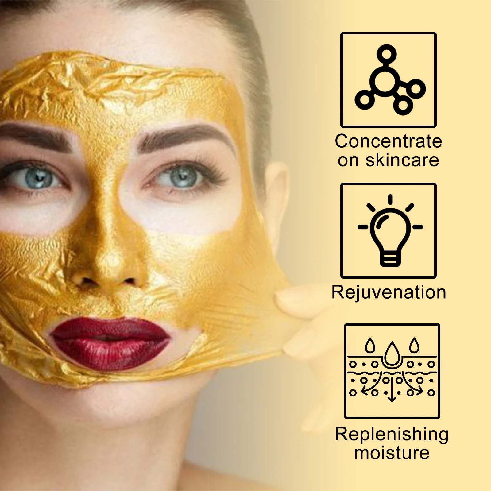 Masque anti-âge au rétinol d'or, éclaircit les ridules, rétrécit les pores, raffermit la peau, hydratant, acide hyaluronique, peel off